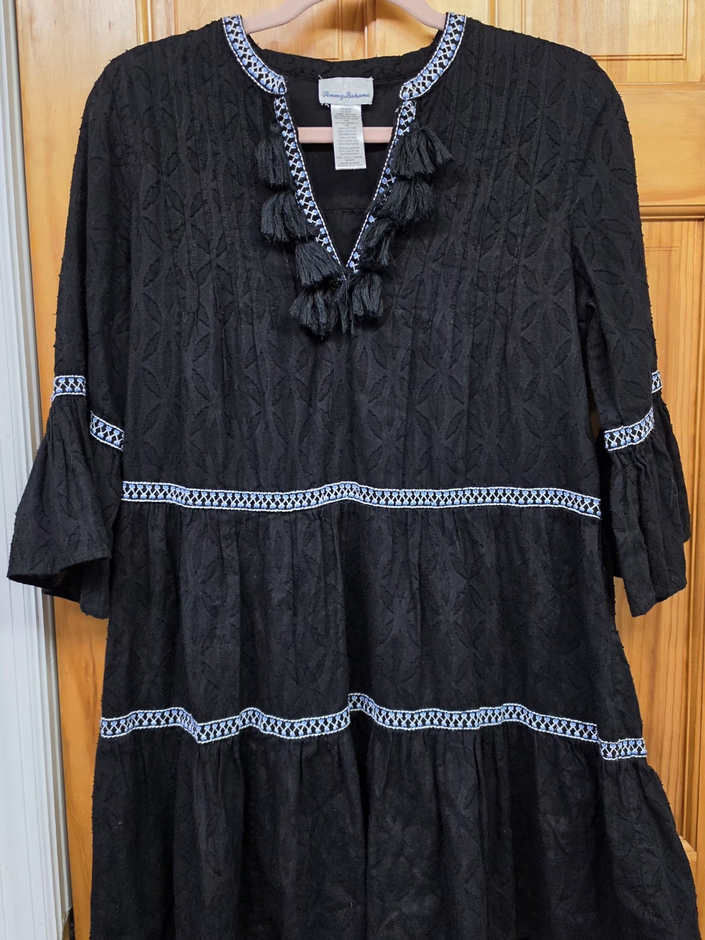 Tommy Bahama Black Tassel-Trim Tiered Dress